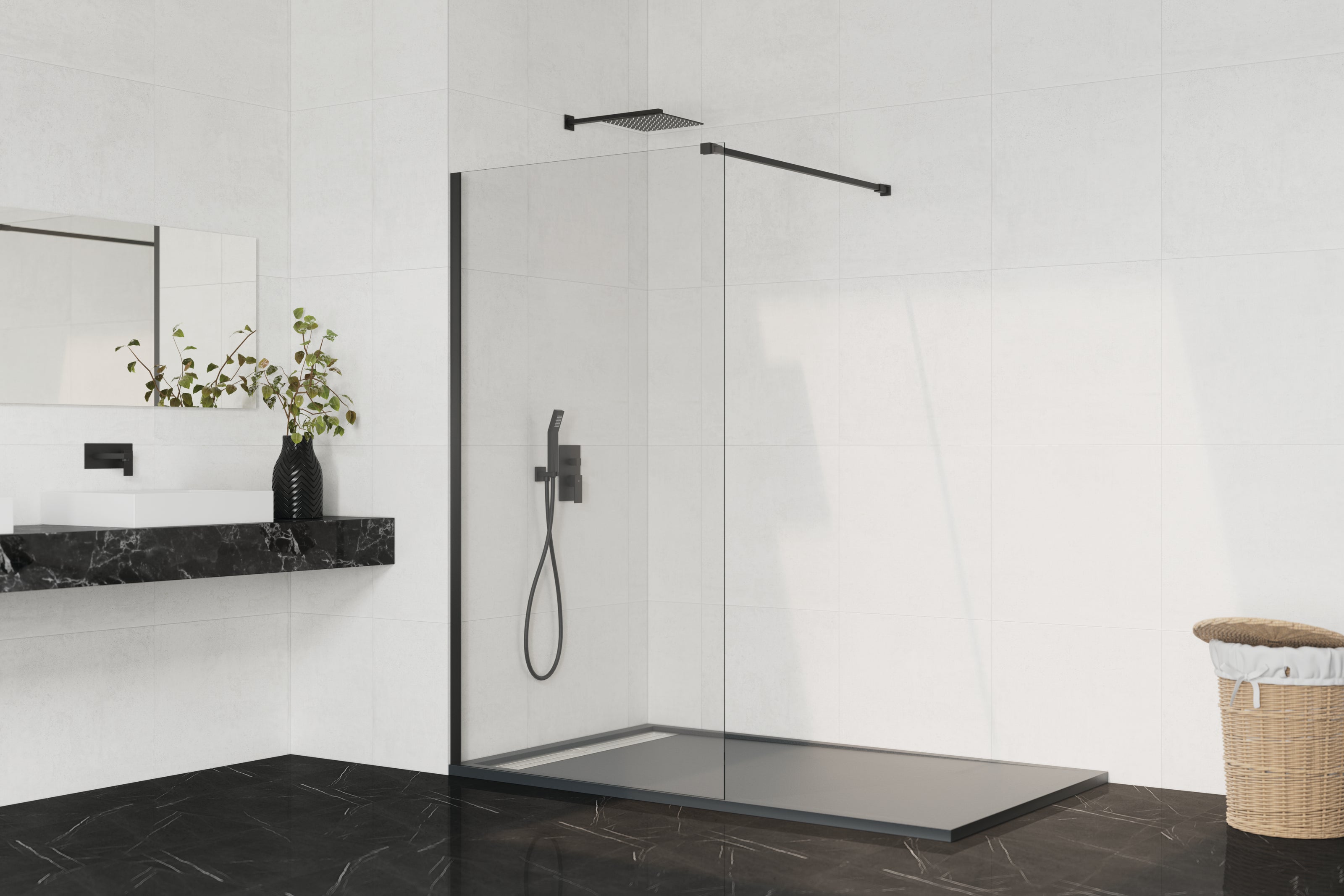 Box Doccia Walk-in Screen Nero