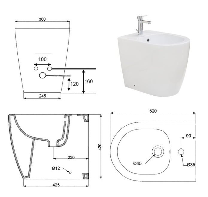 VASO/BIDET UNO TERRA RIMLESS