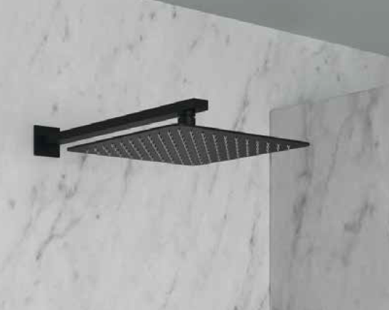 Set soffione con braccio doccia Nero quadrato